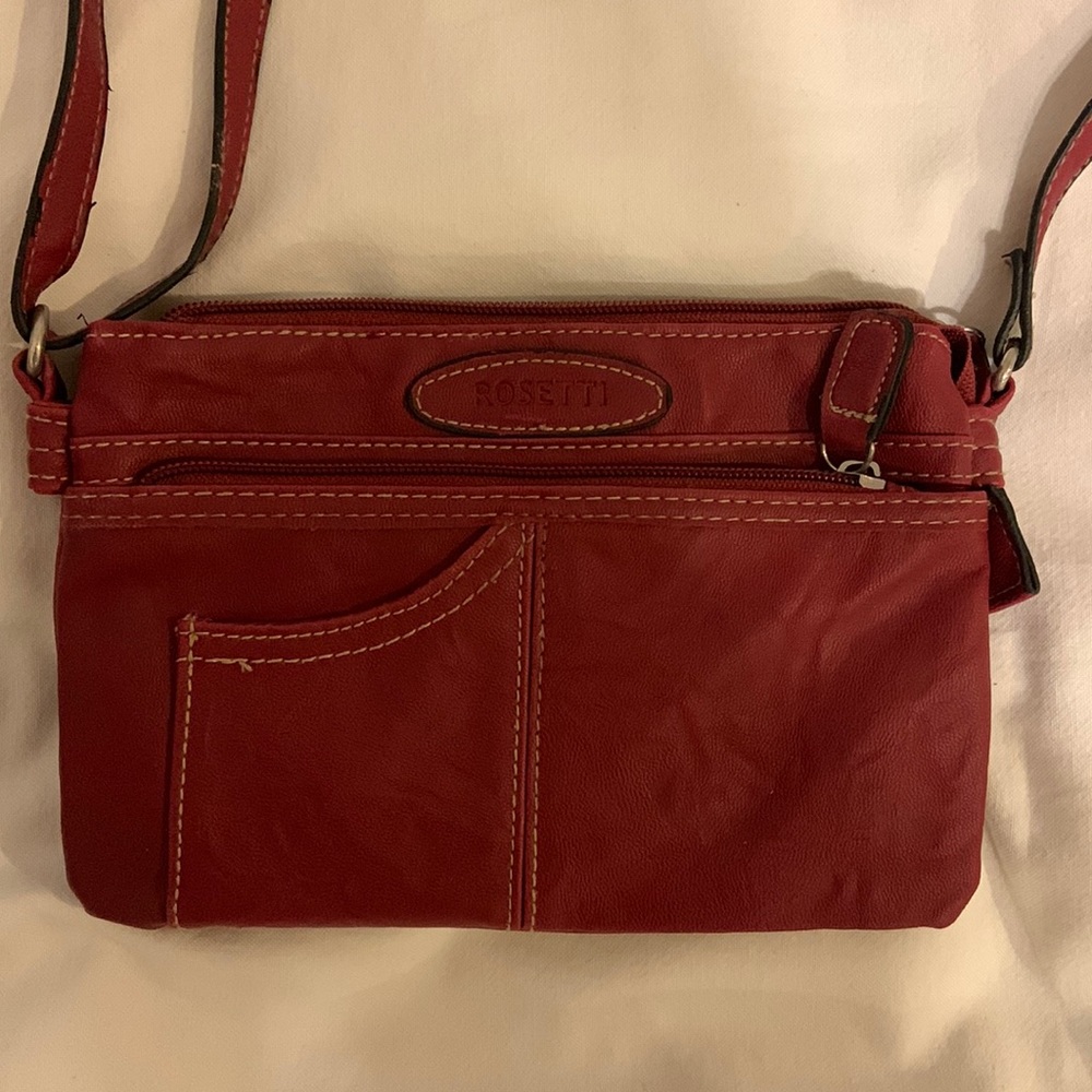 Red, fake leather crossbody Rosetti bag